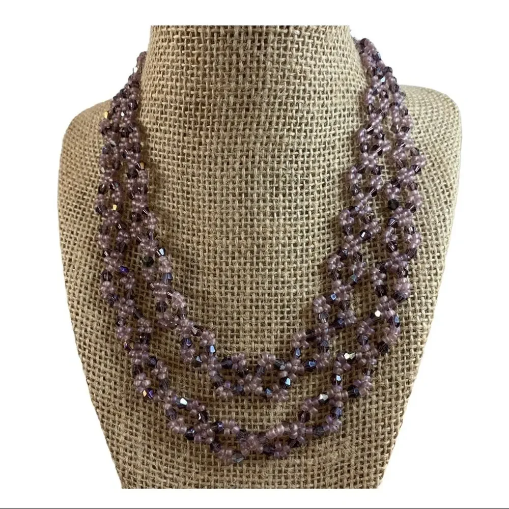 36” beaded chain.Purple bicone crystals.seed beads‎ New With Tags !